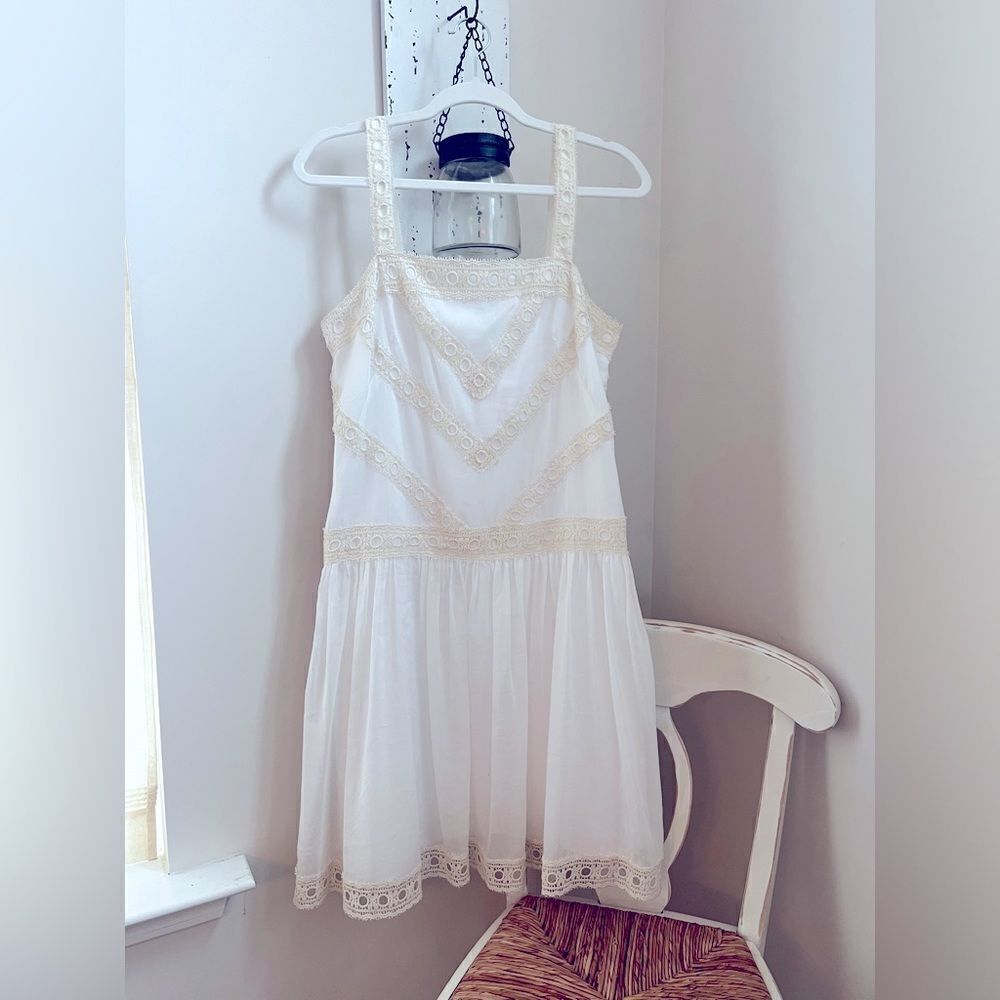 ANN TAYLOR Elegant Cream Lace Dress with embroidery; Size 6